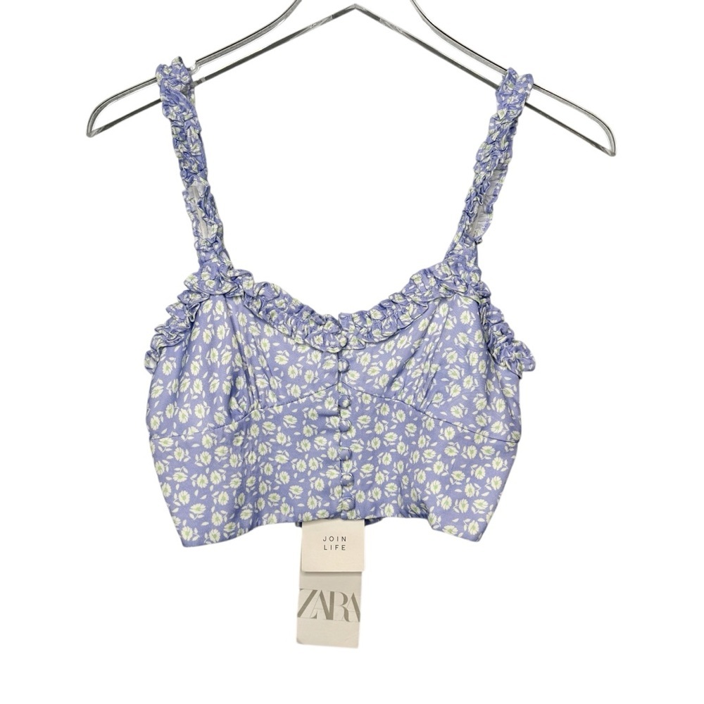 NWT Zara Purple Ditzy Floral Crop Top And Midi Slip Skirt Women’s Set Sz XS - Picture 3 of 12